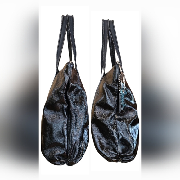 Coach Poppy Glam Shiny Black Leather Shoulder Bag Tote - Picture 5 of 16